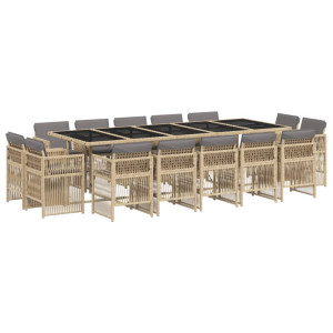 Set comedor de jardín con cojines 15 pzas ratán sintético beige H