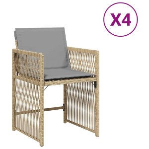 Sillones jardín con cojines 4 uds ratán sintético beige mezcla H