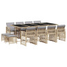 13 pcs conjunto de jantar p/ jardim com almofadões vime PE bege 2
