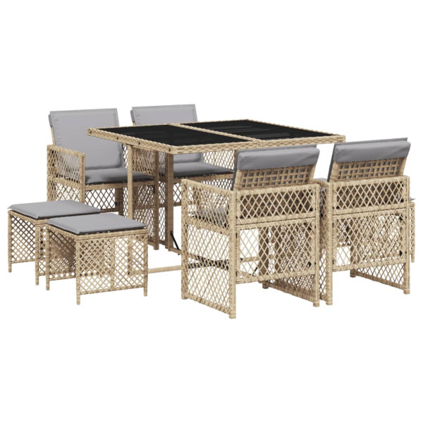 Set comedor de jardín 9 pzas con cojines ratán sintético beige M 2