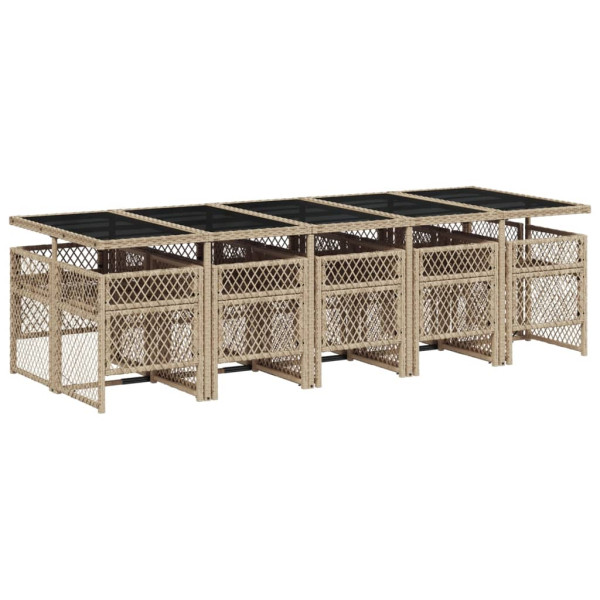 11 pcs conjunto de jantar p/ jardim com almofadões vime PE bege M 5