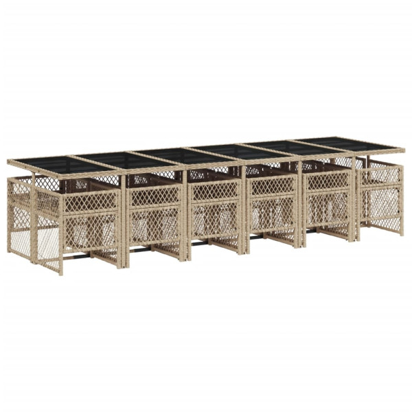 13 pcs conjunto de jantar p/ jardim com almofadões vime PE bege M 5