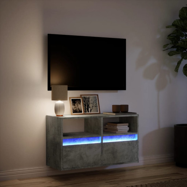 Mueble de TV de pared con luces LED gris hormigón 80x31x45 cm M 5