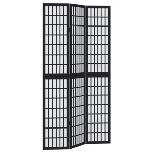 Biombo separador de 3 paneles madera maciza Paulownia negro H