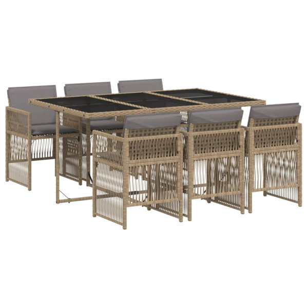 Set comedor de jardín 7 pzas con cojines ratán sintético beige M 2