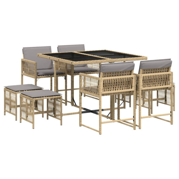 Set comedor de jardín 9 pzas con cojines ratán sintético beige M 2