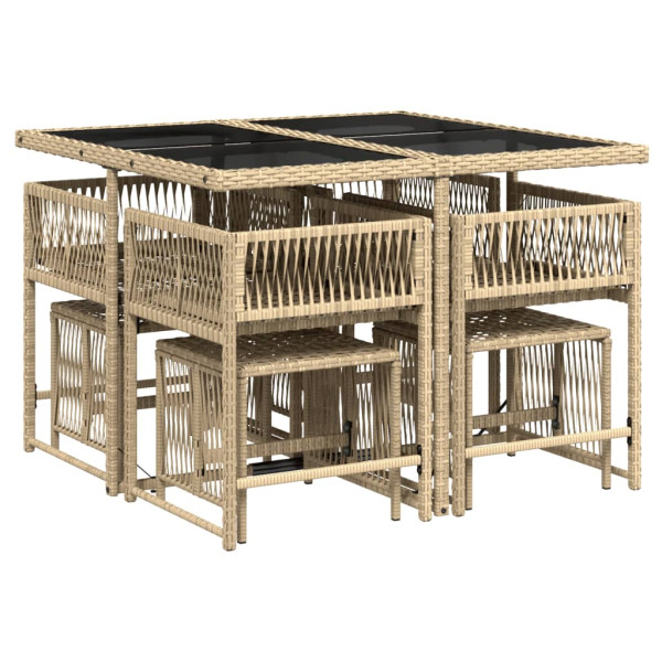 Set comedor de jardín 9 pzas con cojines ratán sintético beige M 3