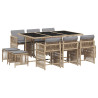 Set comedor de jardín 11 pzas con cojines ratán sintético beige 2