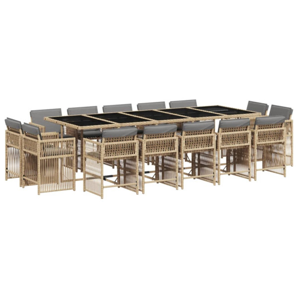 Set comedor de jardín con cojines 15 pzas ratán sintético beige M 2