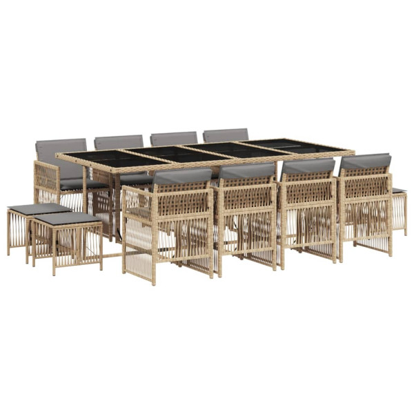 Set comedor de jardín con cojines 13 pzas ratán sintético beige M 2