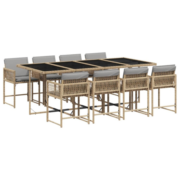 Set comedor de jardín 9 pzas con cojines ratán sintético beige M 2