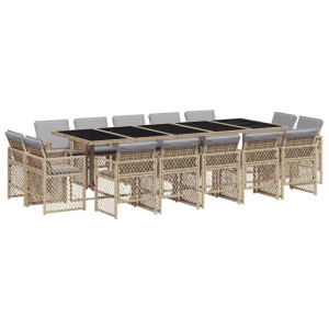 Set comedor de jardín con cojines 15 pzas ratán sintético beige H