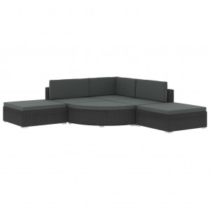 Set muebles de jardín y cojines 6 piezas ratán sintético negro H