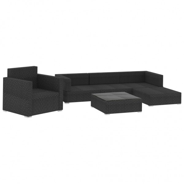 Set muebles de jardín 6 piezas y cojines ratán sintético negro M 3