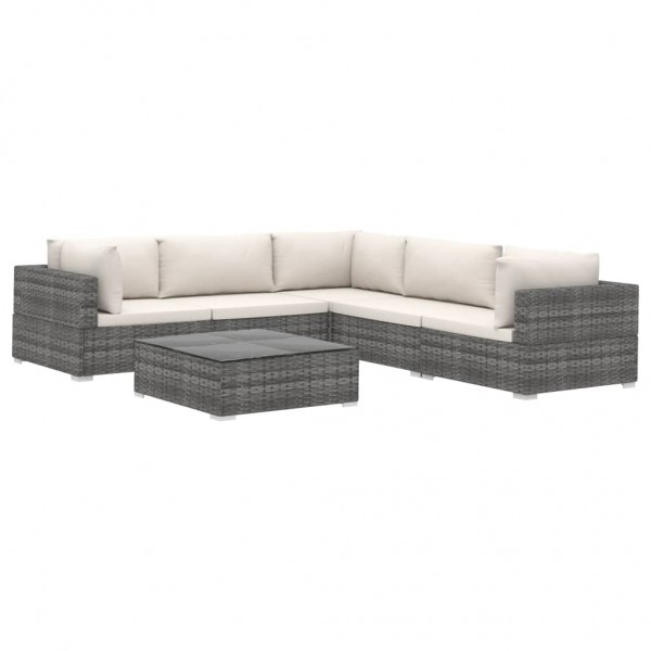 Set de muebles de jardín 6 pzas y cojines ratán sintético gris D