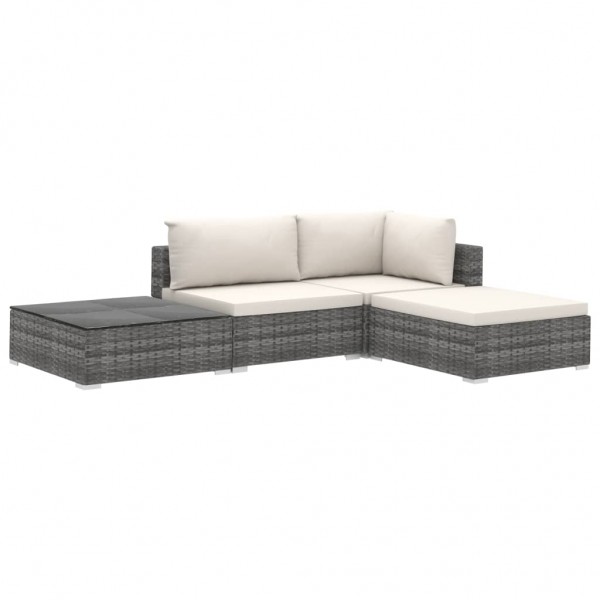 Set de muebles de jardín 4 pzas y cojines ratán sintético gris M 2