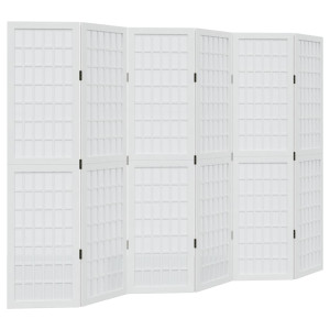Biombo separador de 6 paneles madera maciza Paulownia blanco H