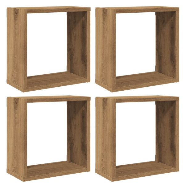 Estantes cubo de pared 4 uds madera roble artisan 30x15x30 cm M 2