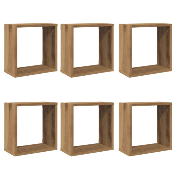 Estantes cubo de pared 6 uds madera roble artisan 30x15x30 cm M 2