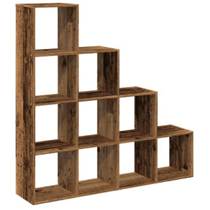 Librería divisora 4 niveles madera envejecida 131.5x29x131.5 cm H
