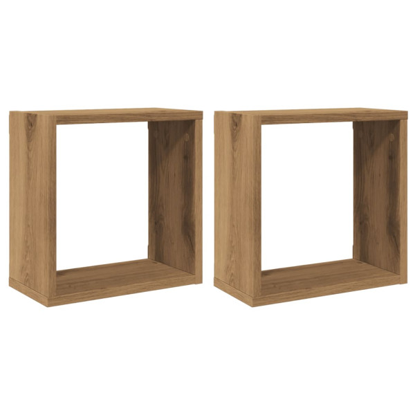 Estantes cubo de pared 2 uds madera roble artisan 30x15x30 cm M 2