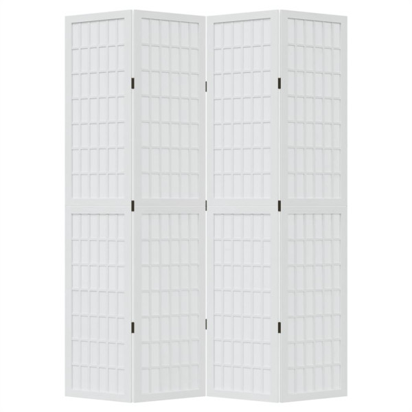 Biombo separador de 4 paneles madera maciza Paulownia blanco M 4