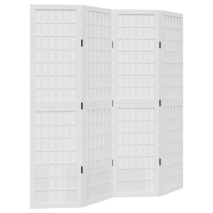 Biombo separador de 4 paneles madera maciza Paulownia blanco H