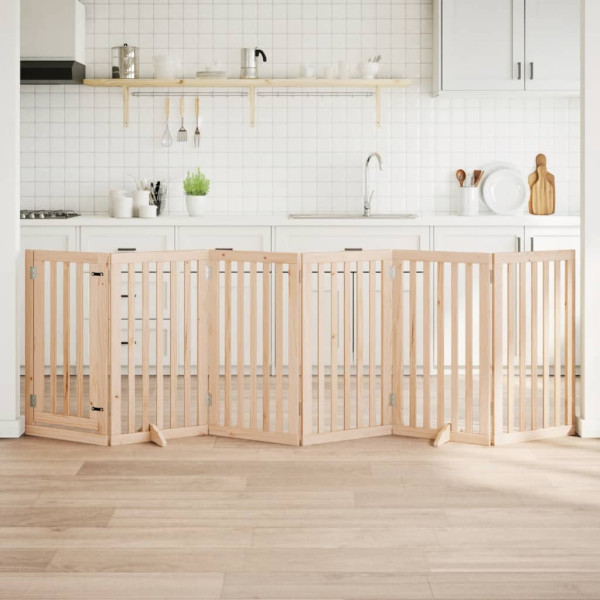 Puerta para perros plegable 6 paneles madera de álamo 300 cm D