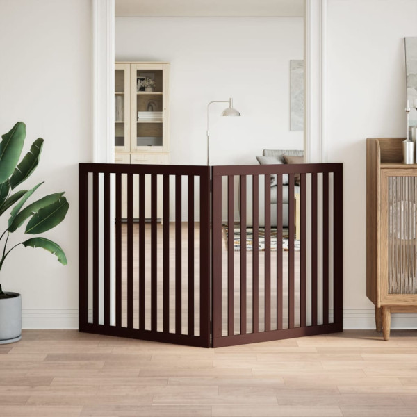 Puerta para perros plegable 2 paneles madera álamo marrón 160cm M 3