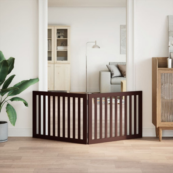 Puerta para perros plegable 2 paneles madera álamo marrón 160cm M 3