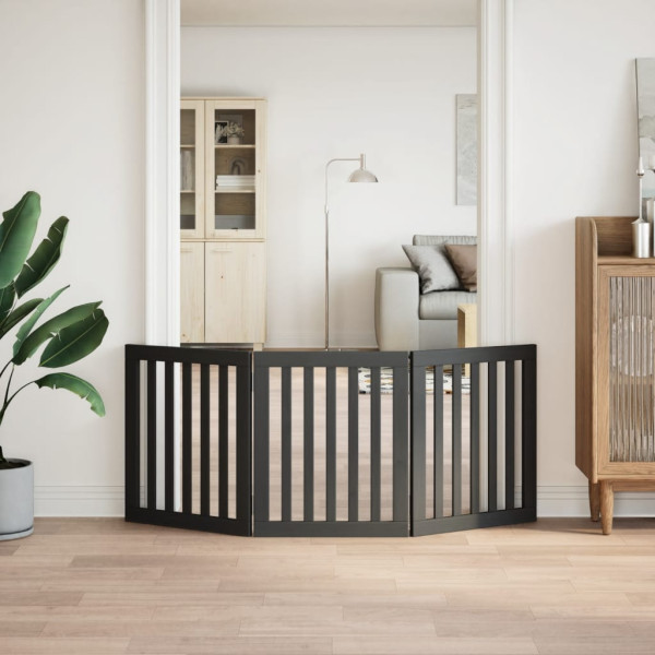 Puerta para perros plegable 3 paneles madera álamo negra 150 cm M 3