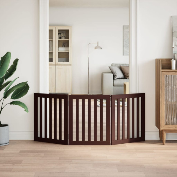 Porta para cães dobráveis 3 painéis de madeira de asa marrom 150cm M 3