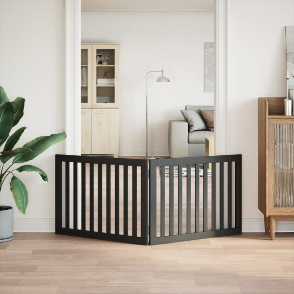 Puerta para perros plegable 2 paneles madera álamo negra 160 cm M 3