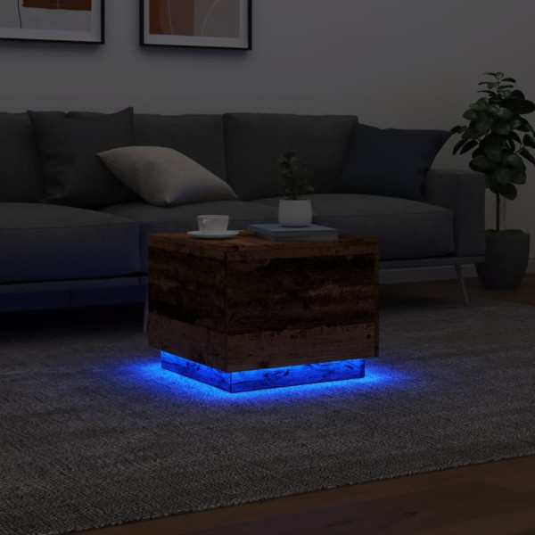 Mesa de centro con luces LED madera envejecida 50x50x40 cm M 5