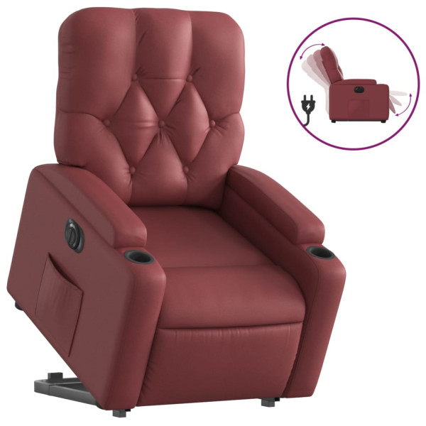 Sillón elevable eléctrico cuero artificial rojo tinto M 2