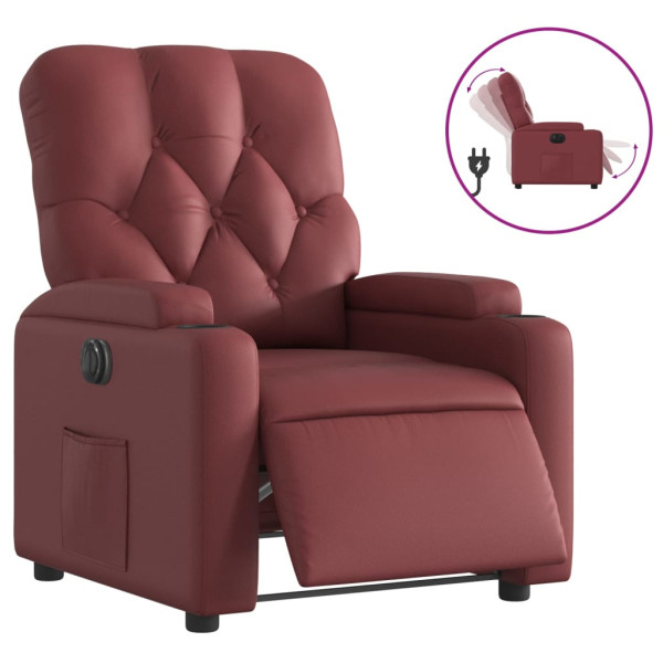 Sillón reclinable eléctrico de cuero sintético rojo tinto M 2