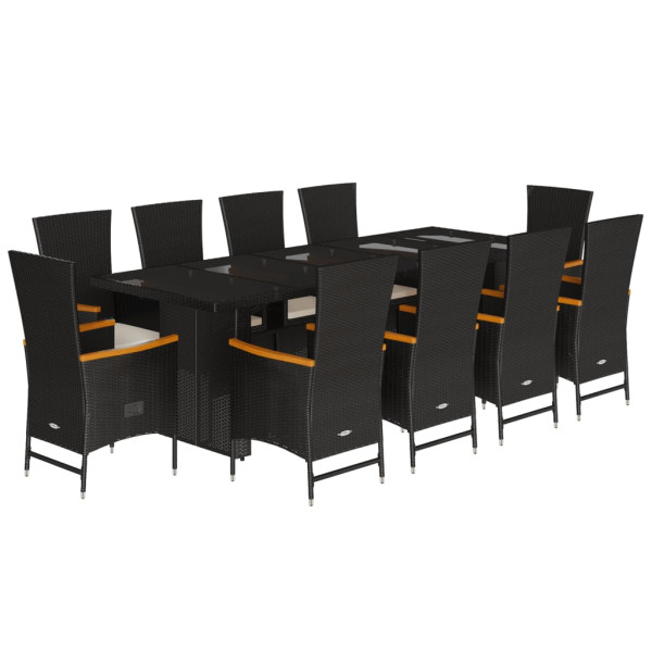 Set de comedor jardín 11 pzas con cojines ratán sintético negro M 2