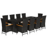 Set de comedor jardín 11 pzas con cojines ratán sintético negro 2