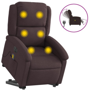 Sillón masaje eléctrico reclinable elevable tela marrón oscuro H