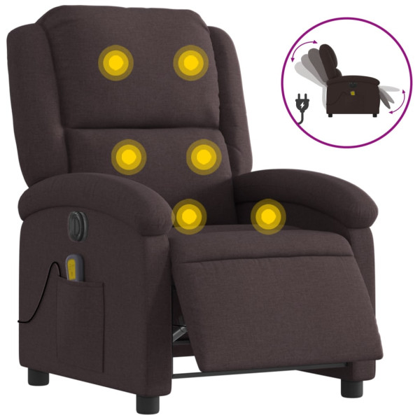 Sillón reclinable de masaje eléctrico tela marrón oscuro M 2