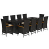 11 pcs conjunto de jantar p/ jardim c/ almofadões vime PE preto 2