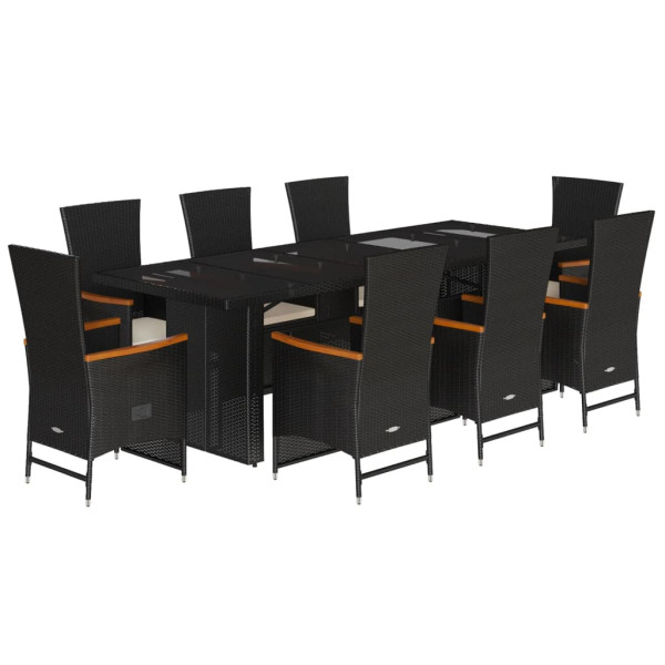 Set de comedor de jardín 9 pzas y cojines ratán sintético negro M 2