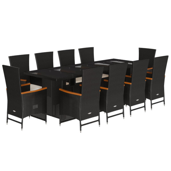 Set de comedor jardín 11 pzas con cojines ratán sintético negro M 2