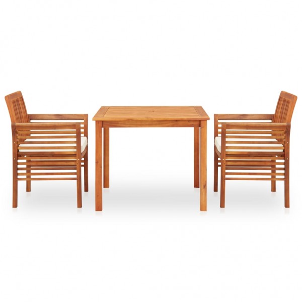 Set comedor de jardín 3 pzas y cojines madera maciza de acacia M 2