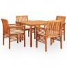 Set comedor de jardín 5 pzas y cojines madera maciza de acacia 1