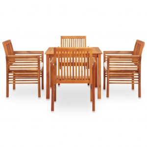 Set comedor de jardín 5 pzas y cojines madera maciza de acacia H
