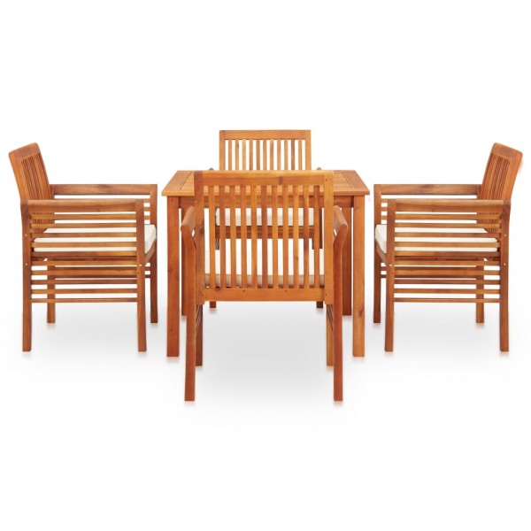 Set comedor de jardín 5 pzas y cojines madera maciza de acacia M 2