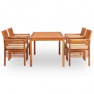 Set comedor de jardín 5 pzas y cojines madera maciza de acacia H