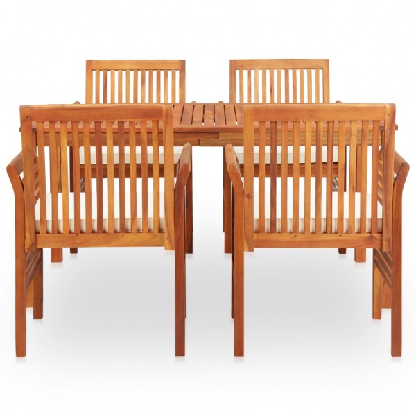 5 pcs conjunto de jantar exterior c/ almofadões acácia maciça M 3