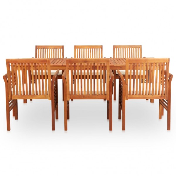 Set comedor de jardín 7 pzas y cojines madera maciza de acacia M 2